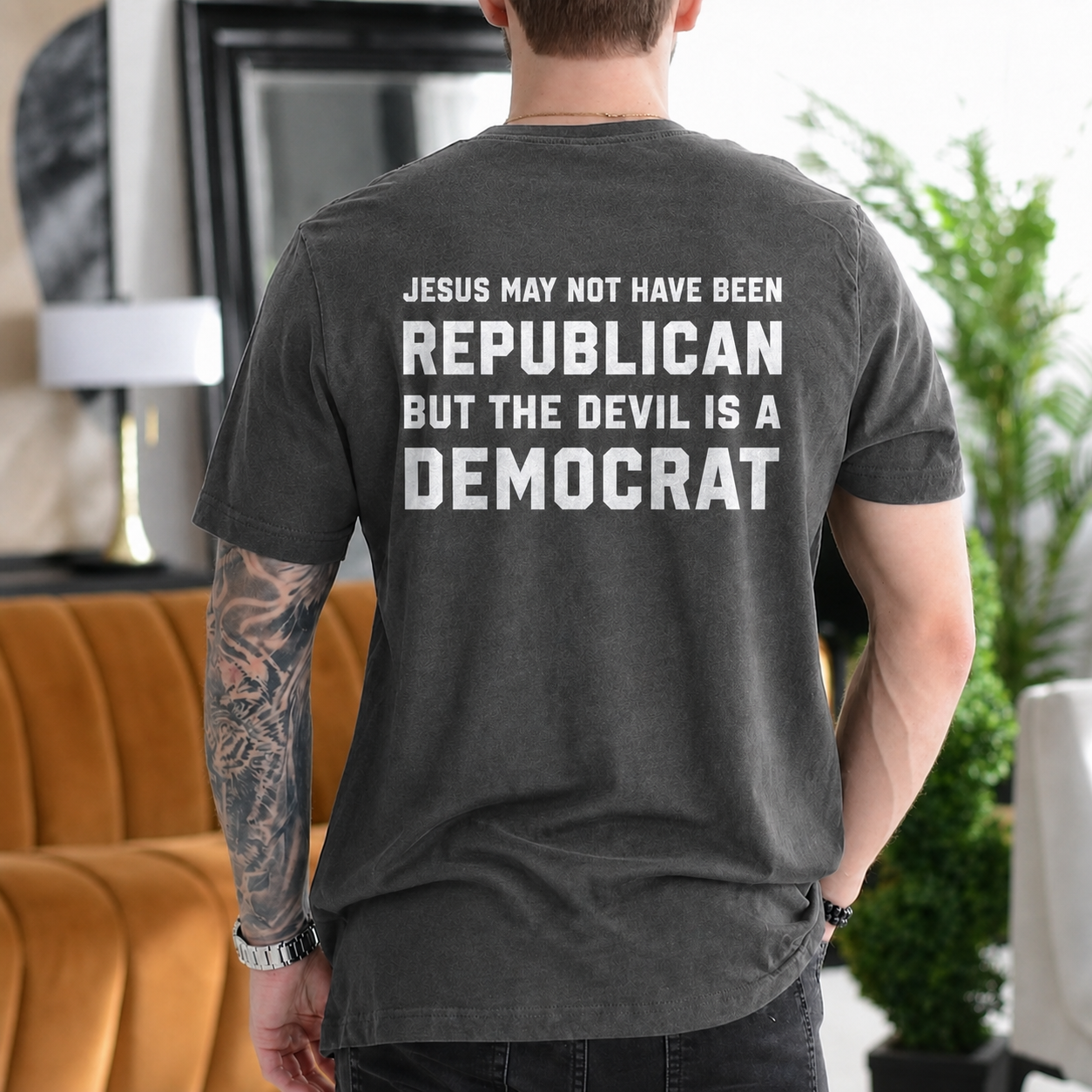 Graphic Shirt, Jesus May Not Have Been Republican but the Devil Is a Democrat Gift Unisex T-shirt/Crewneck/Hoodie