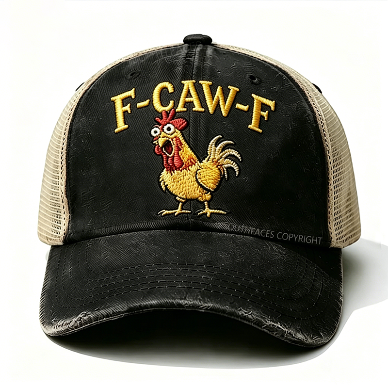 Embroidered F-CAW-F Rooster Funny Patchwork  Trucker Cap