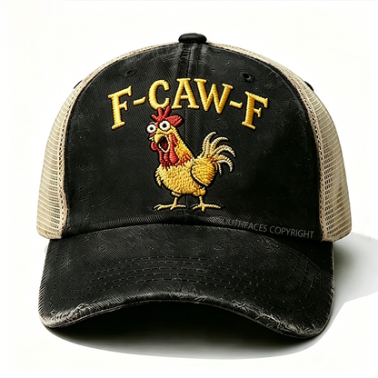 Embroidered F-CAW-F Rooster Funny Patchwork  Trucker Cap