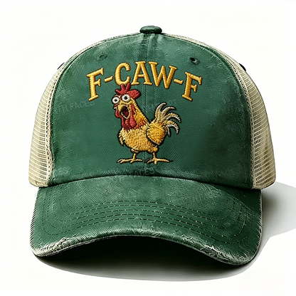 Embroidered F-CAW-F Rooster Funny Patchwork  Trucker Cap