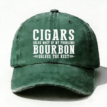 Cigars Solve Most Of My Problems Bourbon Does The Rest  Baseball Cap