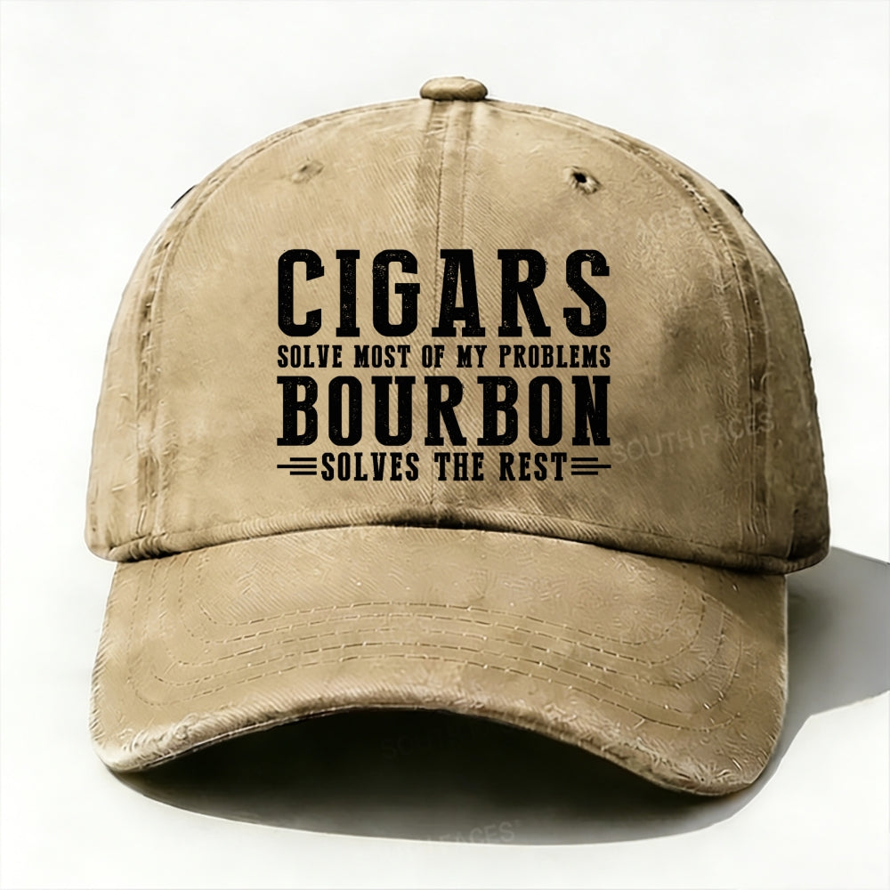 Cigars Solve Most Of My Problems Bourbon Does The Rest  Baseball Cap