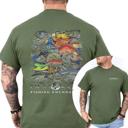 Old Salt Fish Frenzy 2-Sides T-Shirt, Fishing Graphics Shirt, Gifts For Fishing Lover, Men's Gifts, Casual Menswear, For Men