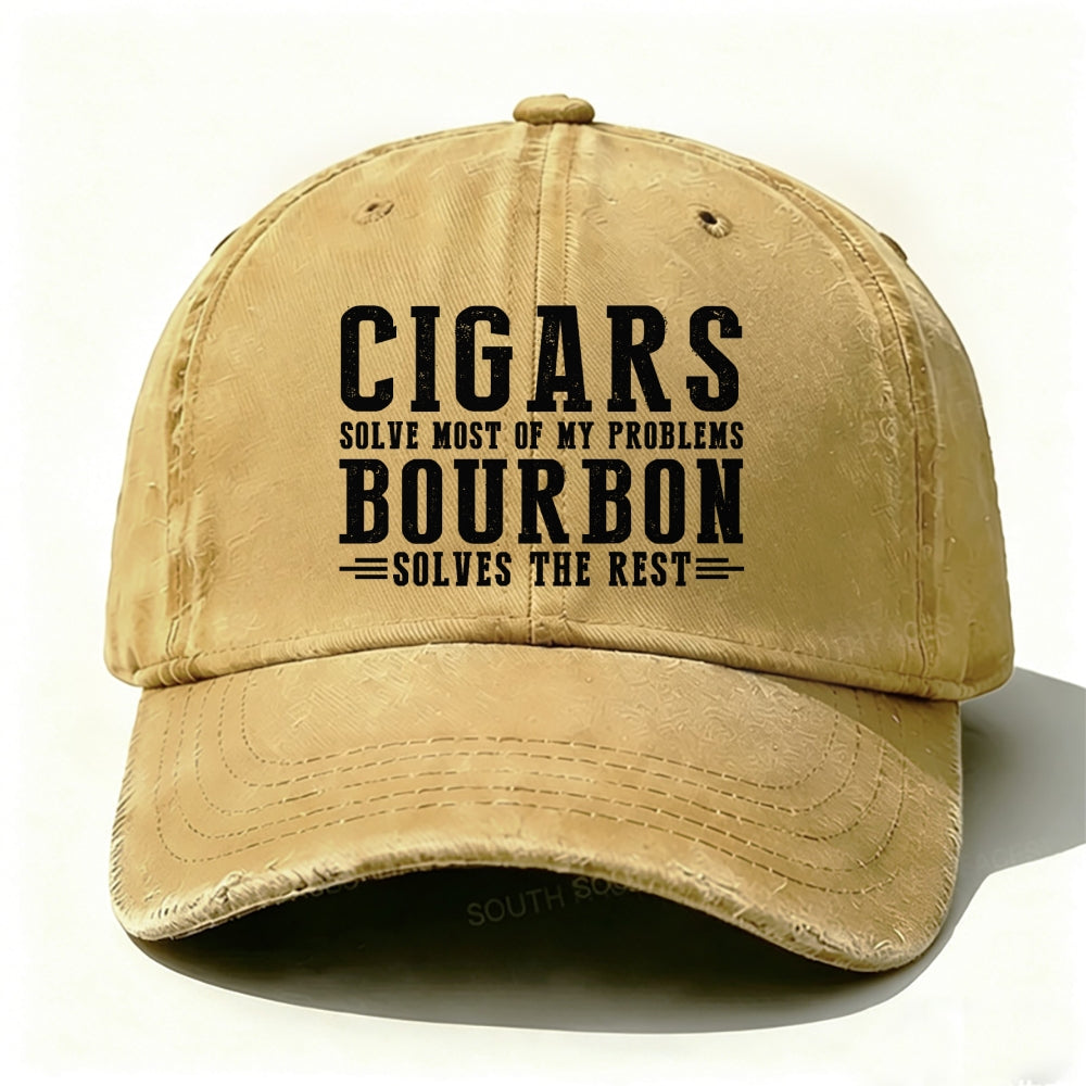 Cigars Solve Most Of My Problems Bourbon Does The Rest  Baseball Cap