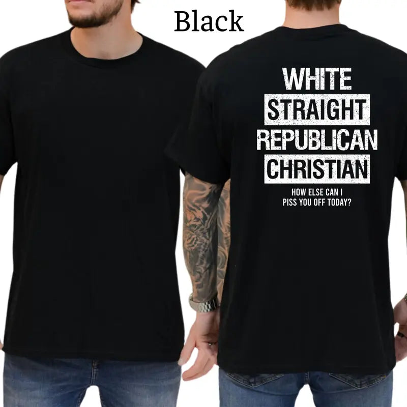 White Straight Republican Christian T-Shirt, Conservative Political Graphics Tee, Political Graphics Shirt, Men's Gifts, Casual Menswear, For Men