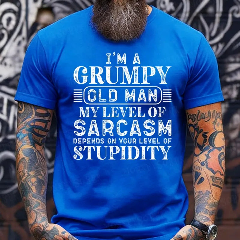 I'm A Grumpy Old Man My Level Of Sarcasm Depends On Your Level Of Stupidity shirts