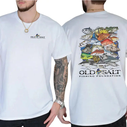 Old Salt Fish Frenzy 2-Sides T-Shirt, Fishing Graphics Shirt, Gifts For Fishing Lover, Men's Gifts, Casual Menswear, For Men