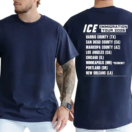 ICE Immigration Tour 2026 T-Shirt, Funny ICE Graphic Tee, Humor Apparel, Ironic Tshirt, Casual Menswear, For Men