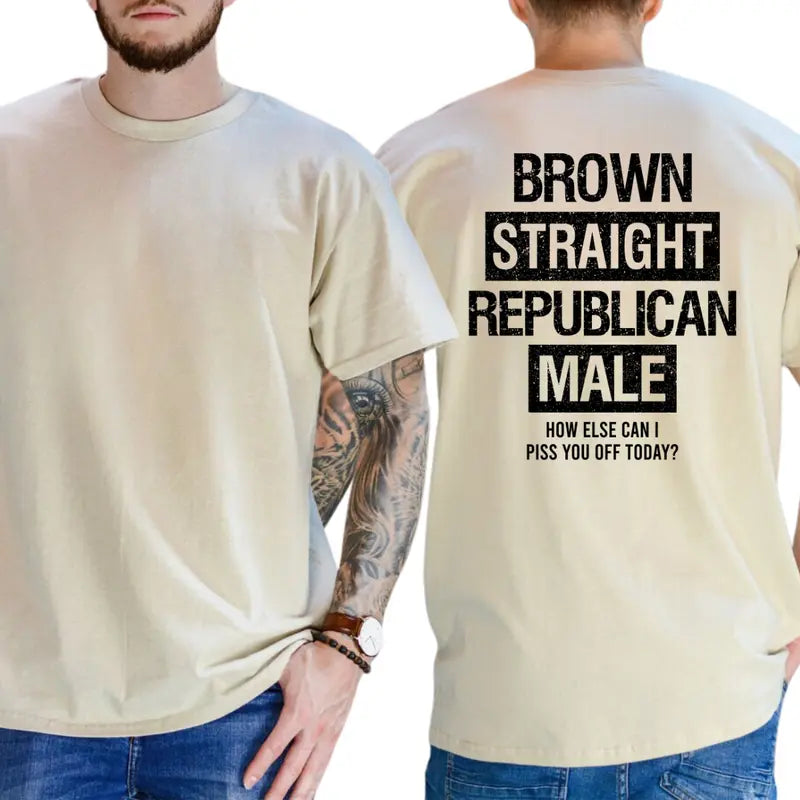 Brown Straight Republican Male T-Shirt, Mens Shirts Funny, Conservative Political Graphics Tee, Political Graphics Shirt, Men's Gifts, Casual Menswear, For Men