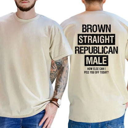 Brown Straight Republican Male T-Shirt, Mens Shirts Funny, Conservative Political Graphics Tee, Political Graphics Shirt, Men's Gifts, Casual Menswear, For Men