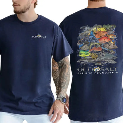 Old Salt Fish Frenzy 2-Sides T-Shirt, Fishing Graphics Shirt, Gifts For Fishing Lover, Men's Gifts, Casual Menswear, For Men