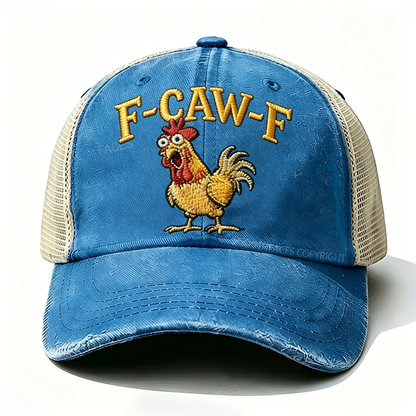 Embroidered F-CAW-F Rooster Funny Patchwork  Trucker Cap