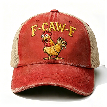 Embroidered F-CAW-F Rooster Funny Patchwork  Trucker Cap