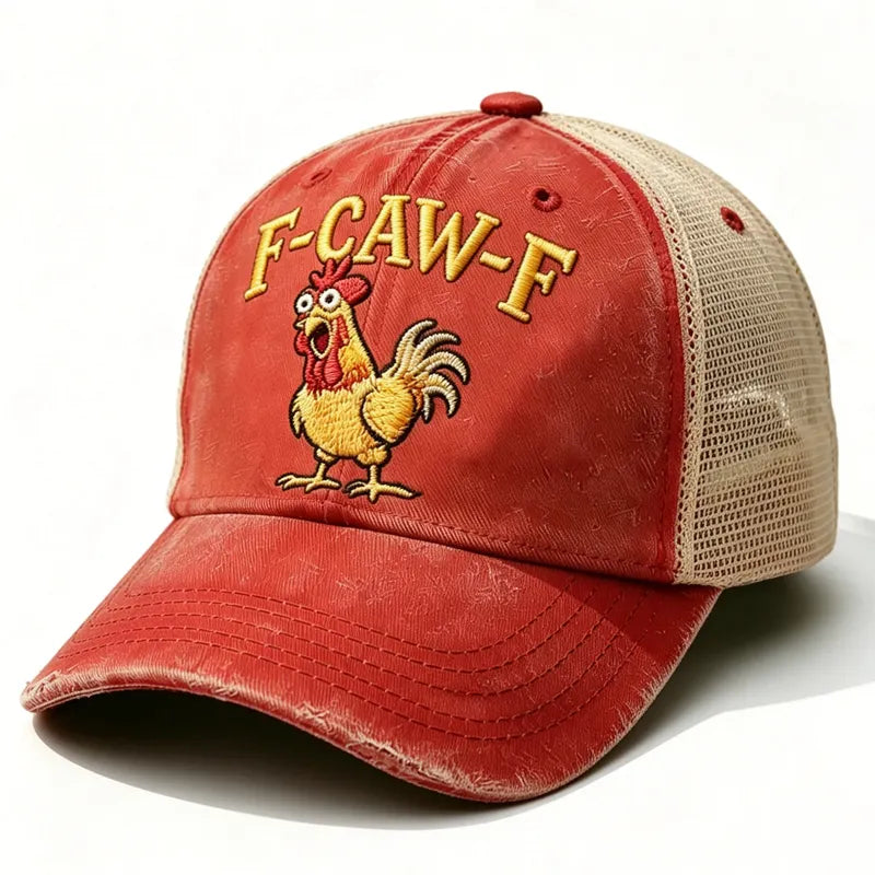 Embroidered F-CAW-F Rooster Funny Patchwork  Trucker Cap