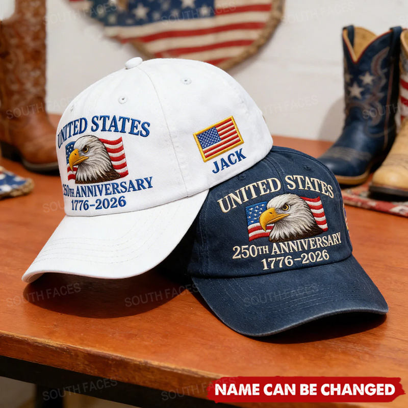 Personalized Embroidered-Style Caps: Customizable with Name and Color | U.S. Bicentennial Commemorative Gift