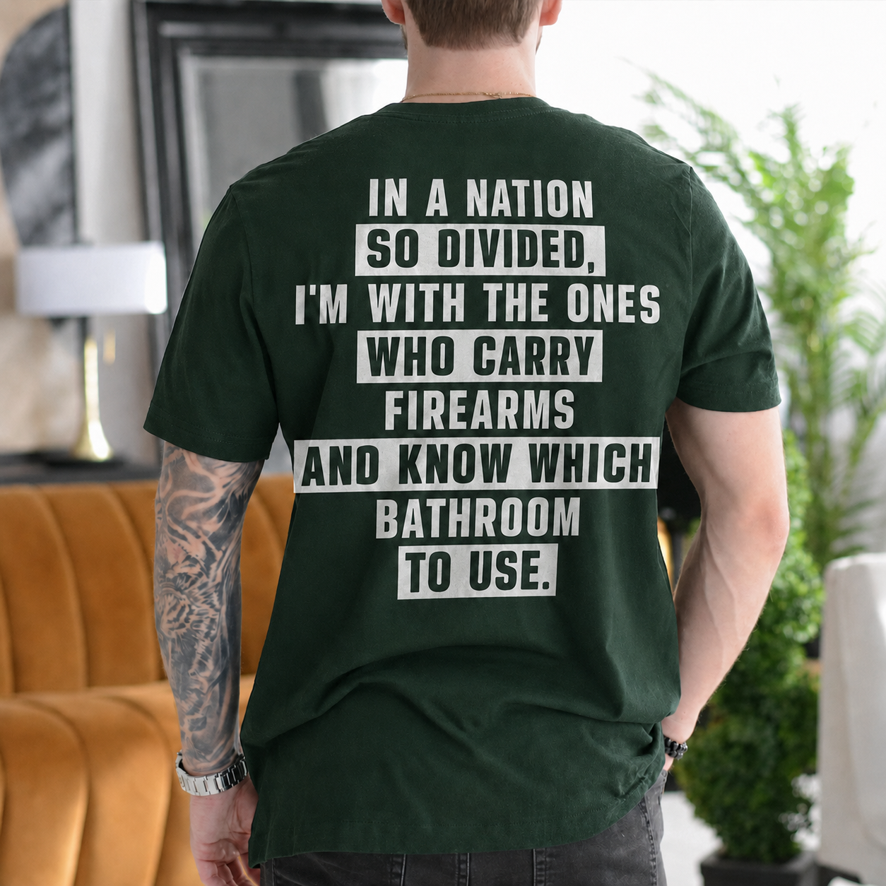 IN A NATION SO DIVIDED, I'M WITH THE ONES WHO CARRY FIREARMS AND KNOW WHICH BATHROOM TO USE Unisex T-shirt/Crewneck/Hoodie