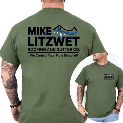 Mike Litzwet Roofing and Gutter Co. T-Shirt, Funny Pun Name Graphic Tee, Blue Collar Humor Apparel, Ironic Tshirt, Gen Z Humor Tee, Casual Menswear, For Men