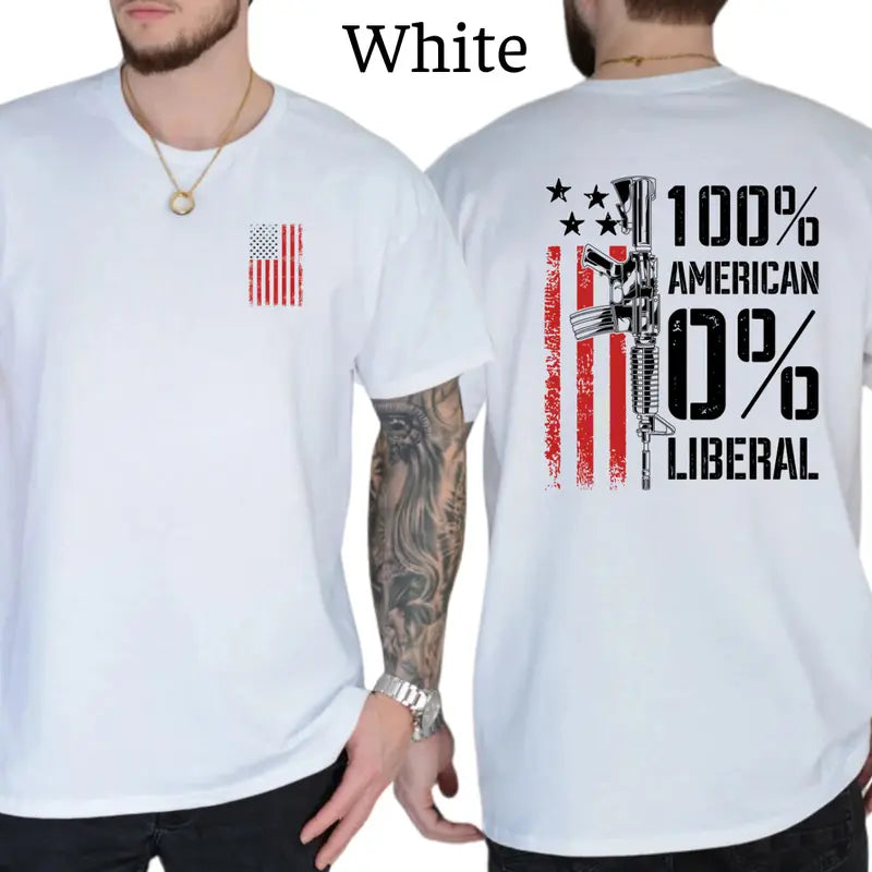 100% American 0% Liberal T-Shirt, Mens Shirts Funny, Conservative Political Graphics Tee, Patriotism Graphics Shirt, Men's Gifts, Casual Menswear, For Men