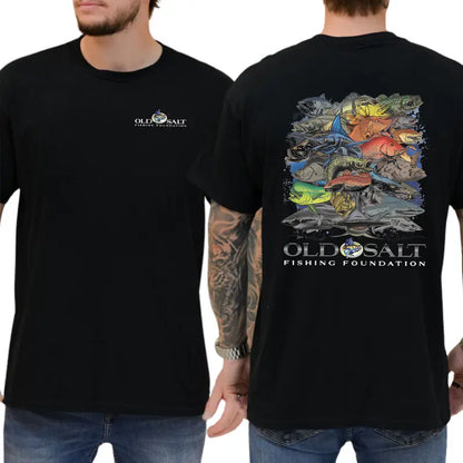 Old Salt Fish Frenzy 2-Sides T-Shirt, Fishing Graphics Shirt, Gifts For Fishing Lover, Men's Gifts, Casual Menswear, For Men