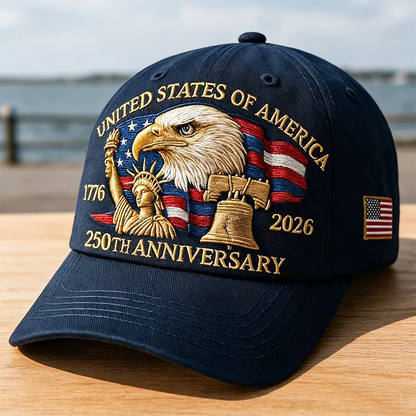 Personalized Vintage Embroidered Baseball Cap Celebrating the 250th Anniversary of the United States¡ªCustom Name and Flag