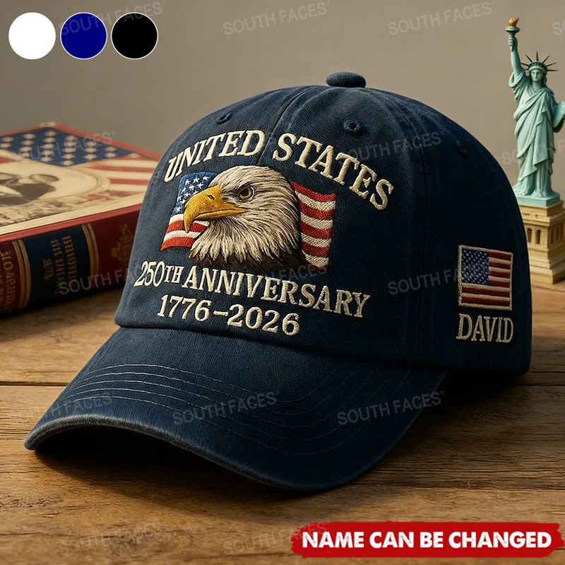 Personalized Embroidered-Style Caps: Customizable with Name and Color | U.S. Bicentennial Commemorative Gift