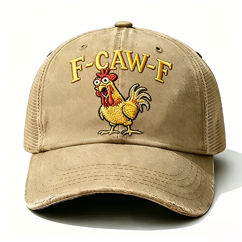 Embroidered F-CAW-F Rooster Funny Patchwork  Trucker Cap