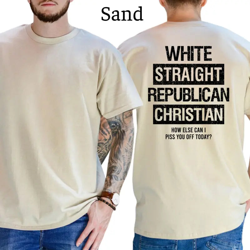 White Straight Republican Christian T-Shirt, Conservative Political Graphics Tee, Political Graphics Shirt, Men's Gifts, Casual Menswear, For Men