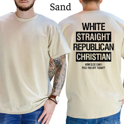 White Straight Republican Christian T-Shirt, Conservative Political Graphics Tee, Political Graphics Shirt, Men's Gifts, Casual Menswear, For Men