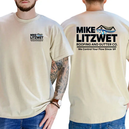 Mike Litzwet Roofing and Gutter Co. T-Shirt, Funny Pun Name Graphic Tee, Blue Collar Humor Apparel, Ironic Tshirt, Gen Z Humor Tee, Casual Menswear, For Men