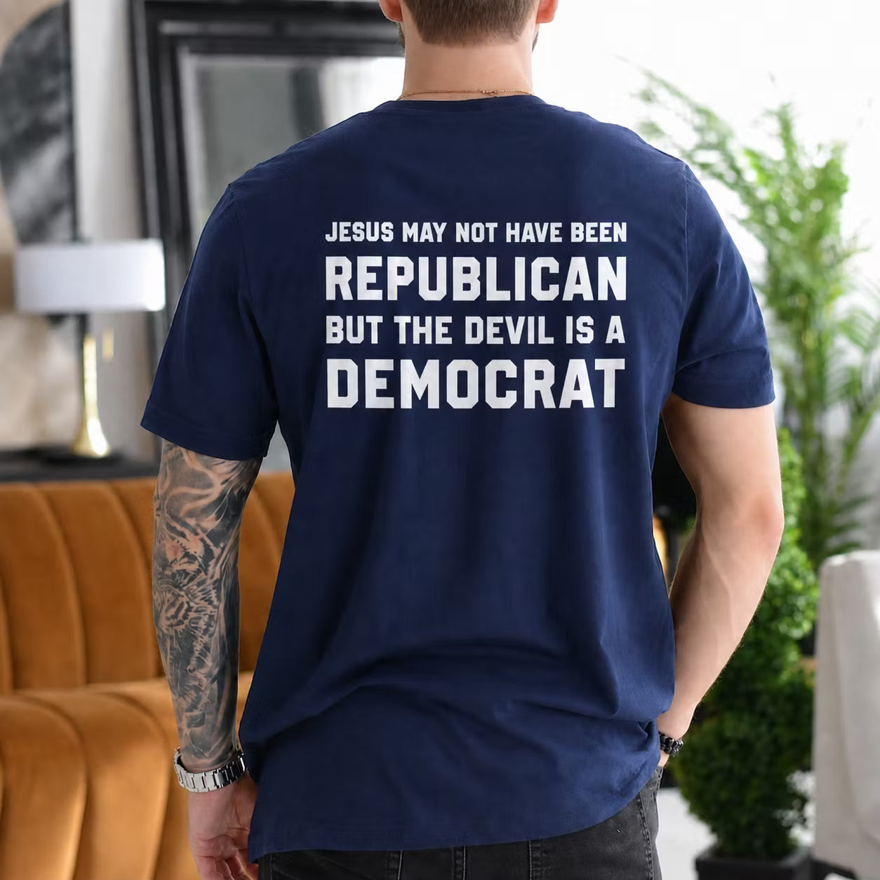 Graphic Shirt, Jesus May Not Have Been Republican but the Devil Is a Democrat Gift Unisex T-shirt/Crewneck/Hoodie