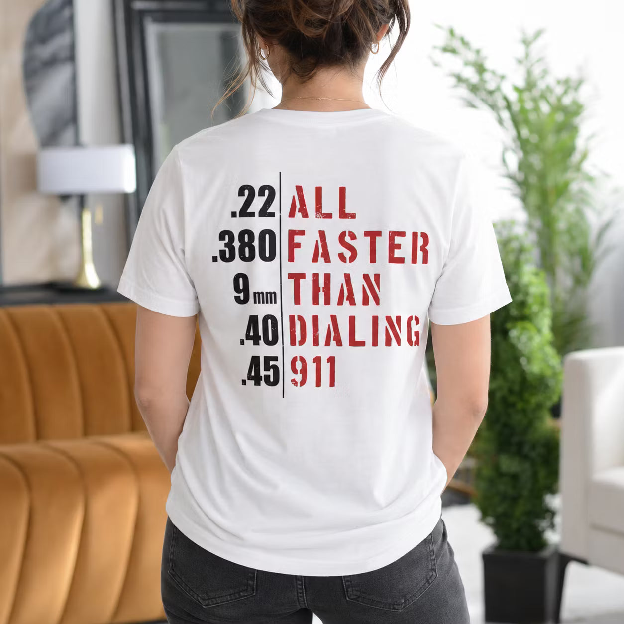 .22 .380 9mm .40 .45 ALL FASTER THAN DIALING 911 Unisex T-shirt/Crewneck/Hoodie