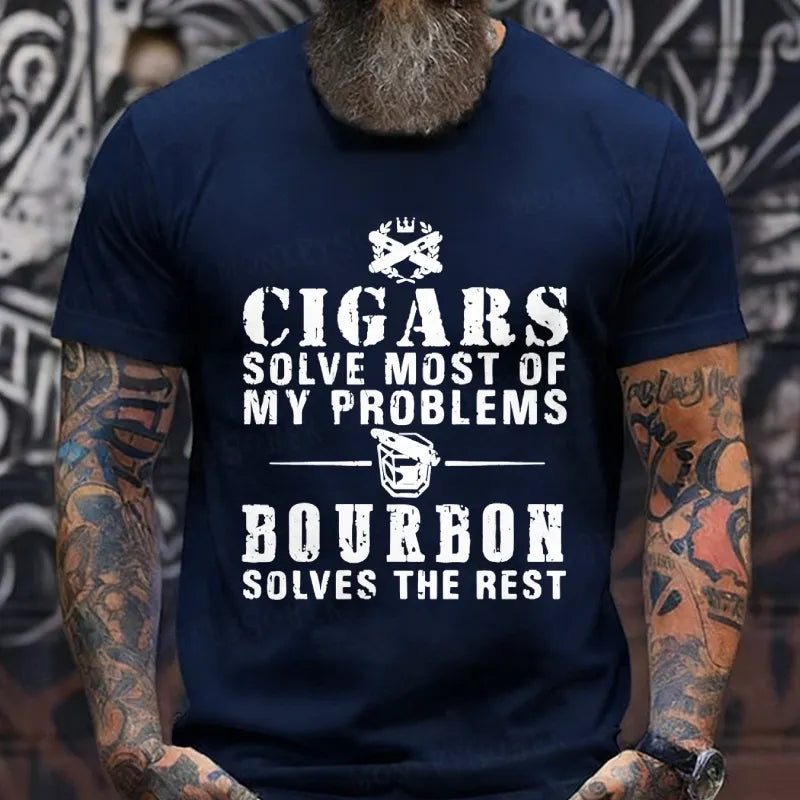 Cigars Solve Most Of My Problems Whiskey Does The Rest T-Shirt