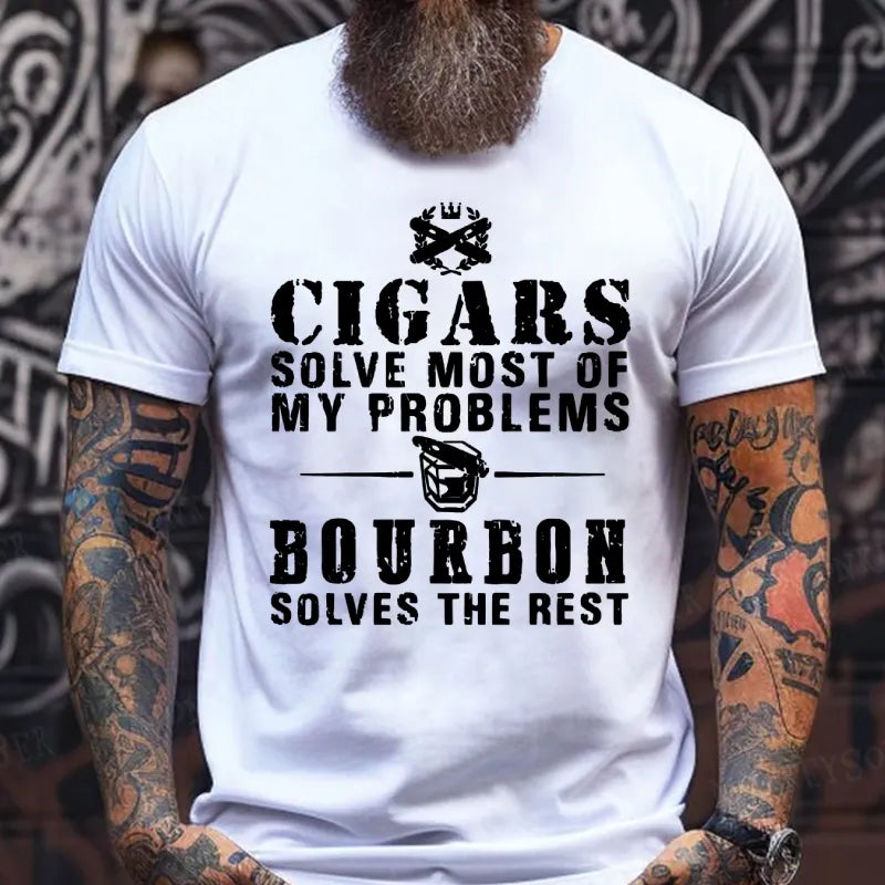 Cigars Solve Most Of My Problems Whiskey Does The Rest T-Shirt