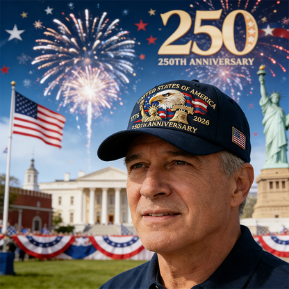Personalized Vintage Embroidered Baseball Cap Celebrating the 250th Anniversary of the United States¡ªCustom Name and Flag