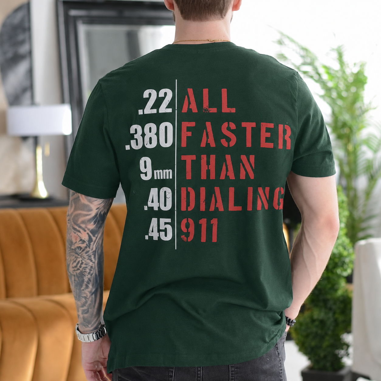 .22 .380 9mm .40 .45 ALL FASTER THAN DIALING 911 Unisex T-shirt/Crewneck/Hoodie