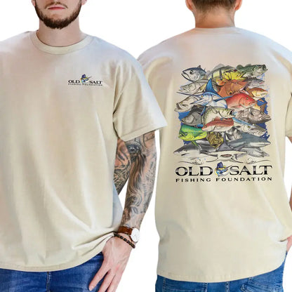 Old Salt Fish Frenzy 2-Sides T-Shirt, Fishing Graphics Shirt, Gifts For Fishing Lover, Men's Gifts, Casual Menswear, For Men