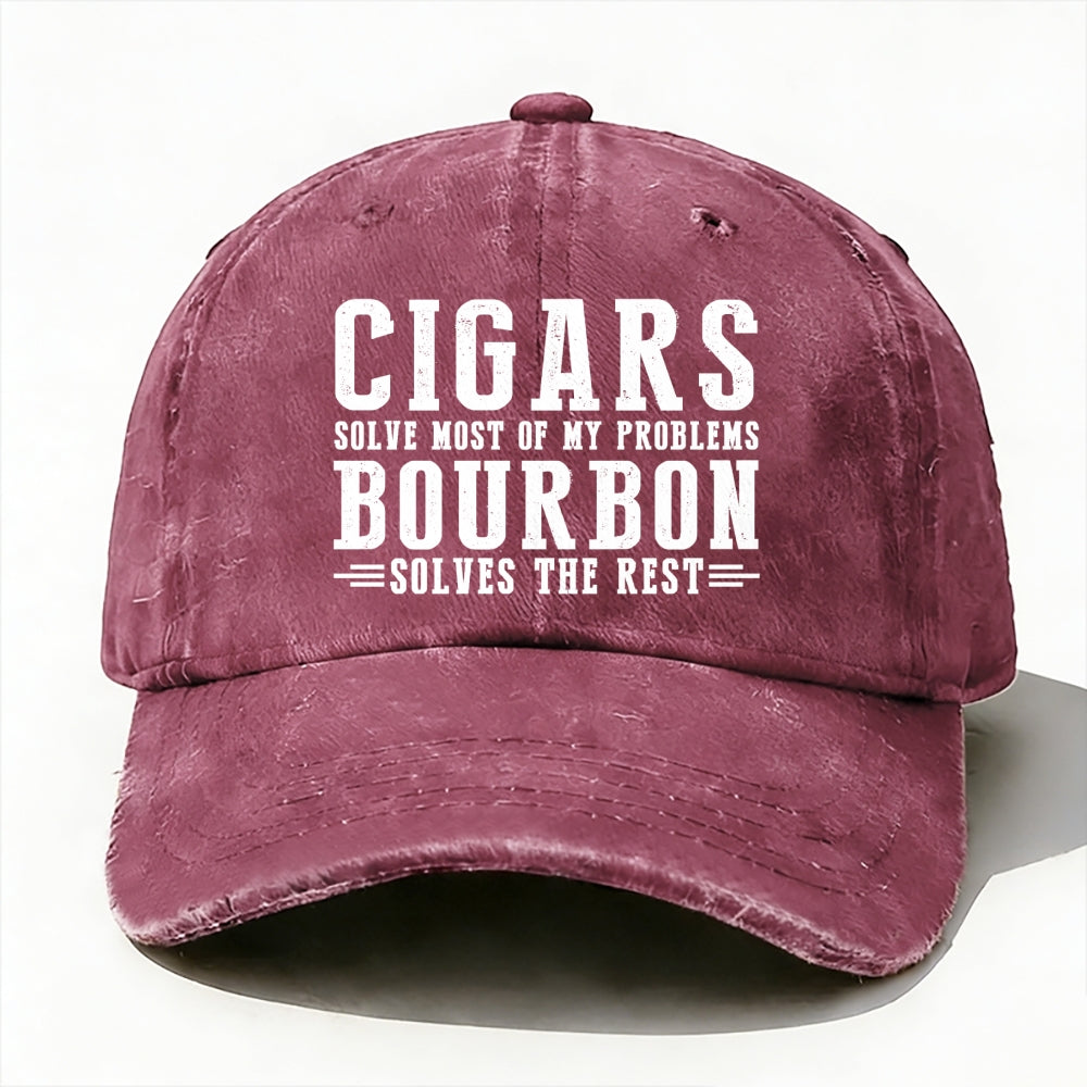 Cigars Solve Most Of My Problems Bourbon Does The Rest  Baseball Cap